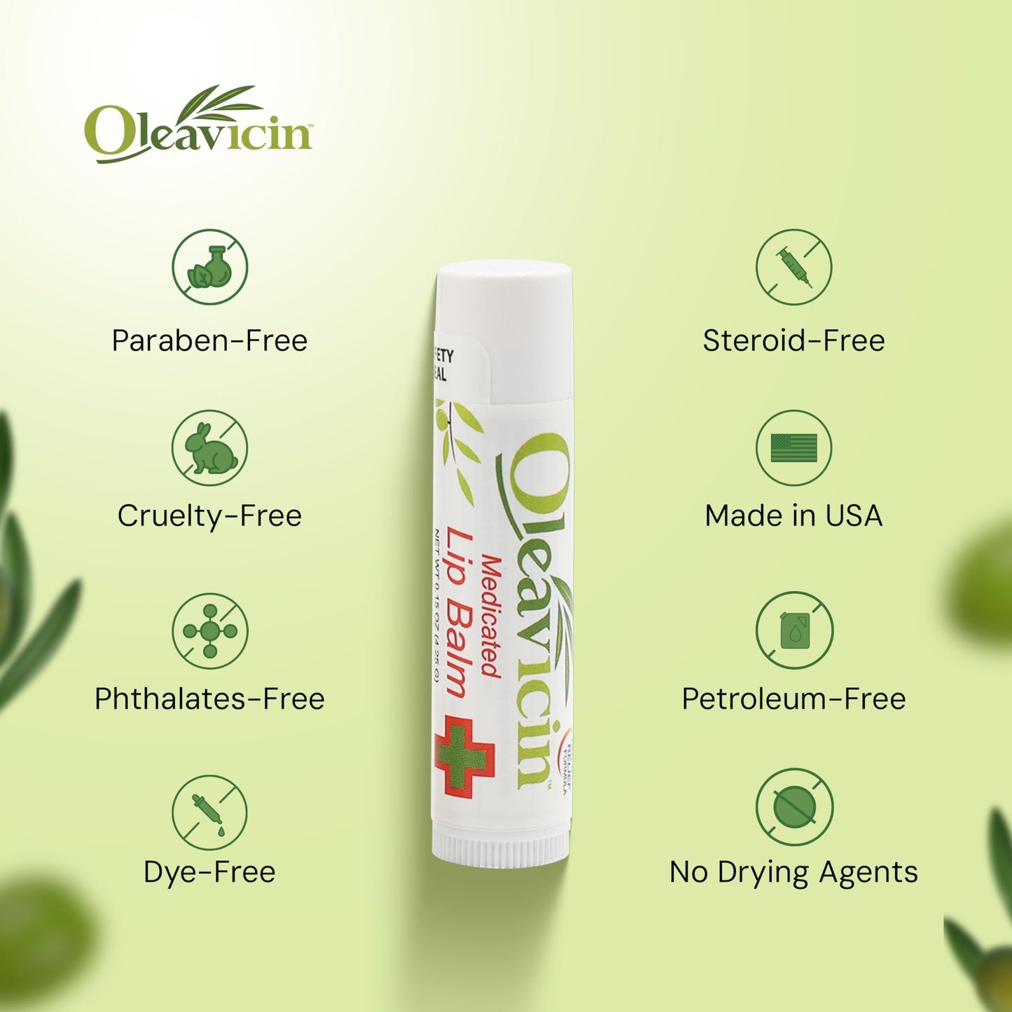 Oleavicin Natural Lip Balm with Organic Olive Leaf Extract - Dry, Chapped Lip Relief & Repair - Patented Moisturizing Formula - Soothing & Hydrating Lip Care for Cracked Lips
