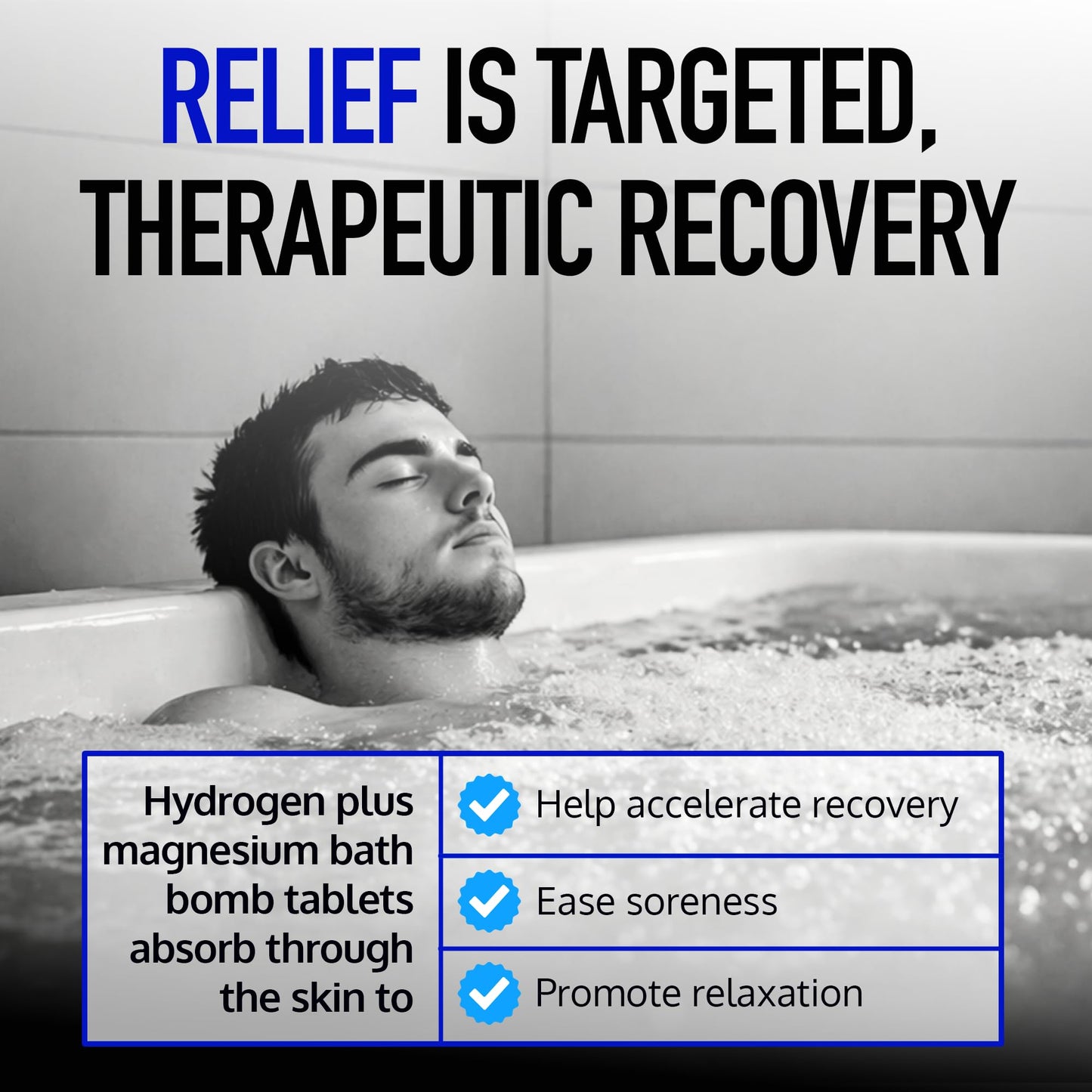 DRINK HRW Hydrogen Bath Bomb Tablets: Muscle Relief & Recovery, Magnesium Soak for Relaxation, Natural Pain Relief, Therapeutic Bath Bombs Post Workout (60 Count)