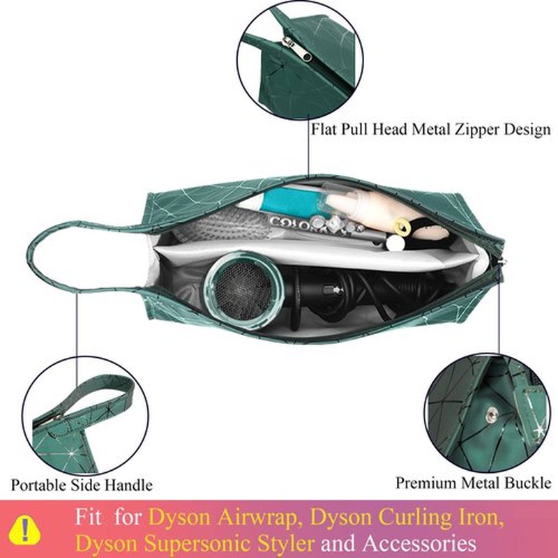 BAGCRAZY Leather Travel Case Travel Case Compatible with Dyson Airwrap Styler, Portable Waterproof Dyson Airwrap Travel Case, Airwrap Organizer Bag for Shark FlexStyle Attachments Storage, Dark Green