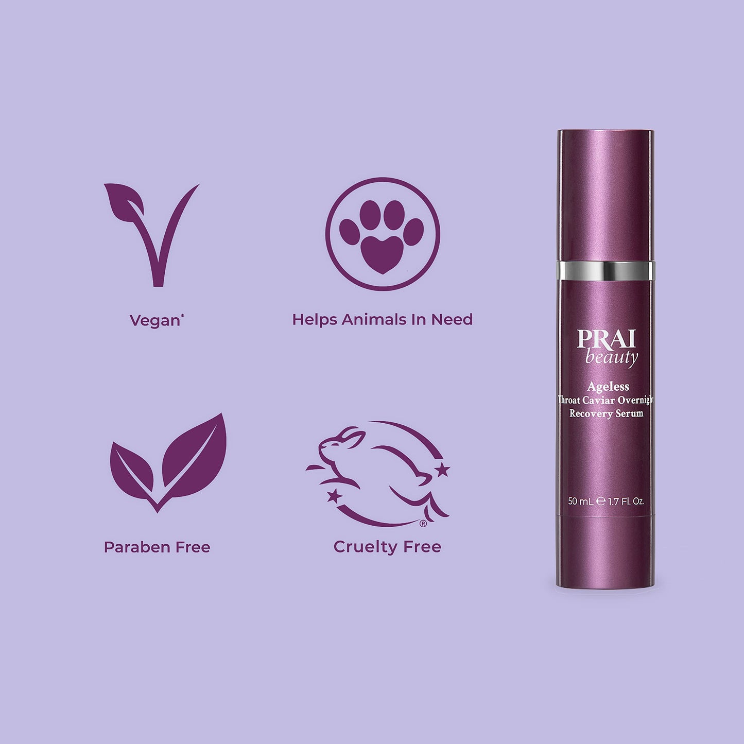 PRAI Beauty Ageless Throat Caviar Overnight Recovery Serum for Instantly Ageless Neck, Neck Firming and Tightening Serum, 1.7 Oz