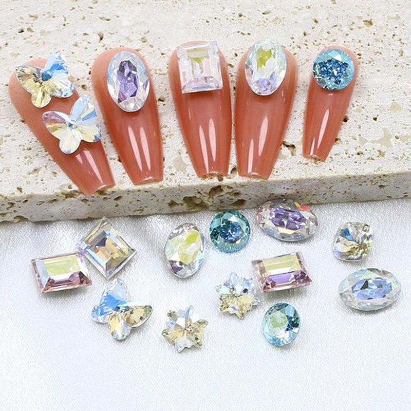 DONGZHOU 48pcs Nail Art Rhinestone Gems Mix Shape Point Back Fancy Stone Sew On Rhinestone Loose Crystal Sewing for Clothing Wedding Dress Nail Art Shoes Bags DIY Crafts(Colorful)