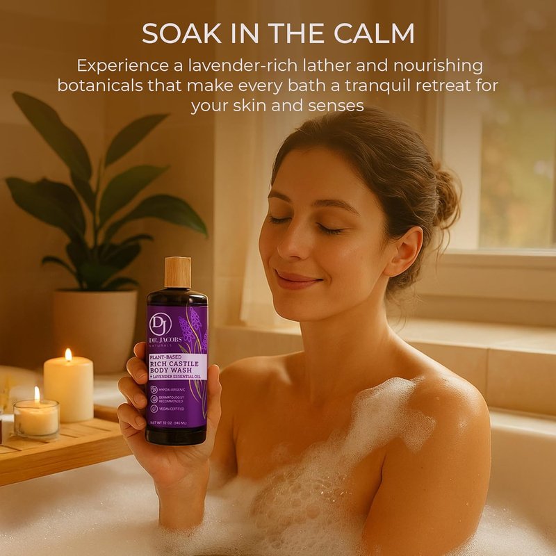Dr. Jacobs Naturals Castile Lavender Body Wash - All-Natural Moisturizer for Dry, Sensitive Skin | 32 Ounce