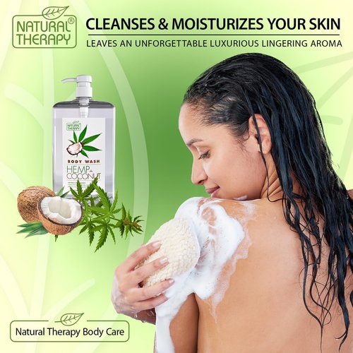 Natural Therapy Body Wash for Women and Men with Hemp & Coconut Oils - Shower Gel Cleanses and Moisturizing Skin - With Pure Dead Sea Minerals Nourish for Body - Pack of 2 (67.6 fl.oz)