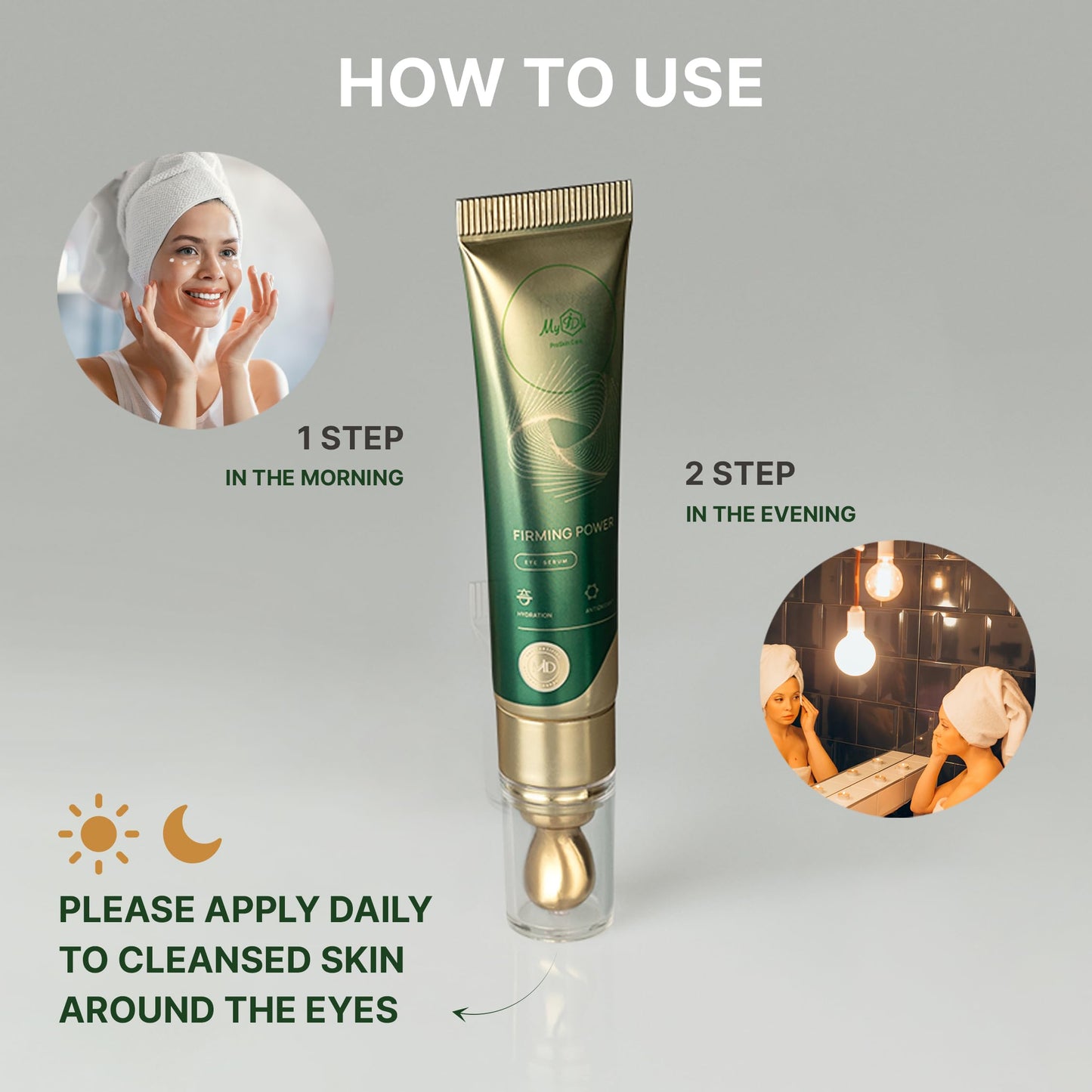 MyIDi Firming Power Eye Cream for Mature Skin | Vitamin C & Caffeine Treatment for Crepey Texture, Puffiness & Tired Eyes | Cooling Metal Tip, Hyaluronic Acid | 0.5 fl oz / 15 ml