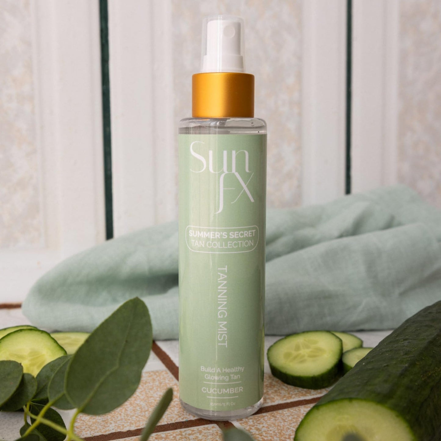 SunFX Tanning Mist for Face & Body | Ultra Hydrating | Hyaluronic Acid | Vegan | Cruelty-Free | Long Lasting Self Tanner Cucumber - 5floz