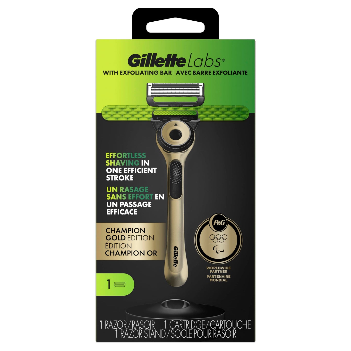 GilletteLabs with Exfoliating Bar Razor for Men, Champion Gold Edition - 1 Handle, 1 Razor Blade Refill, Includes Premium Magnetic Stand