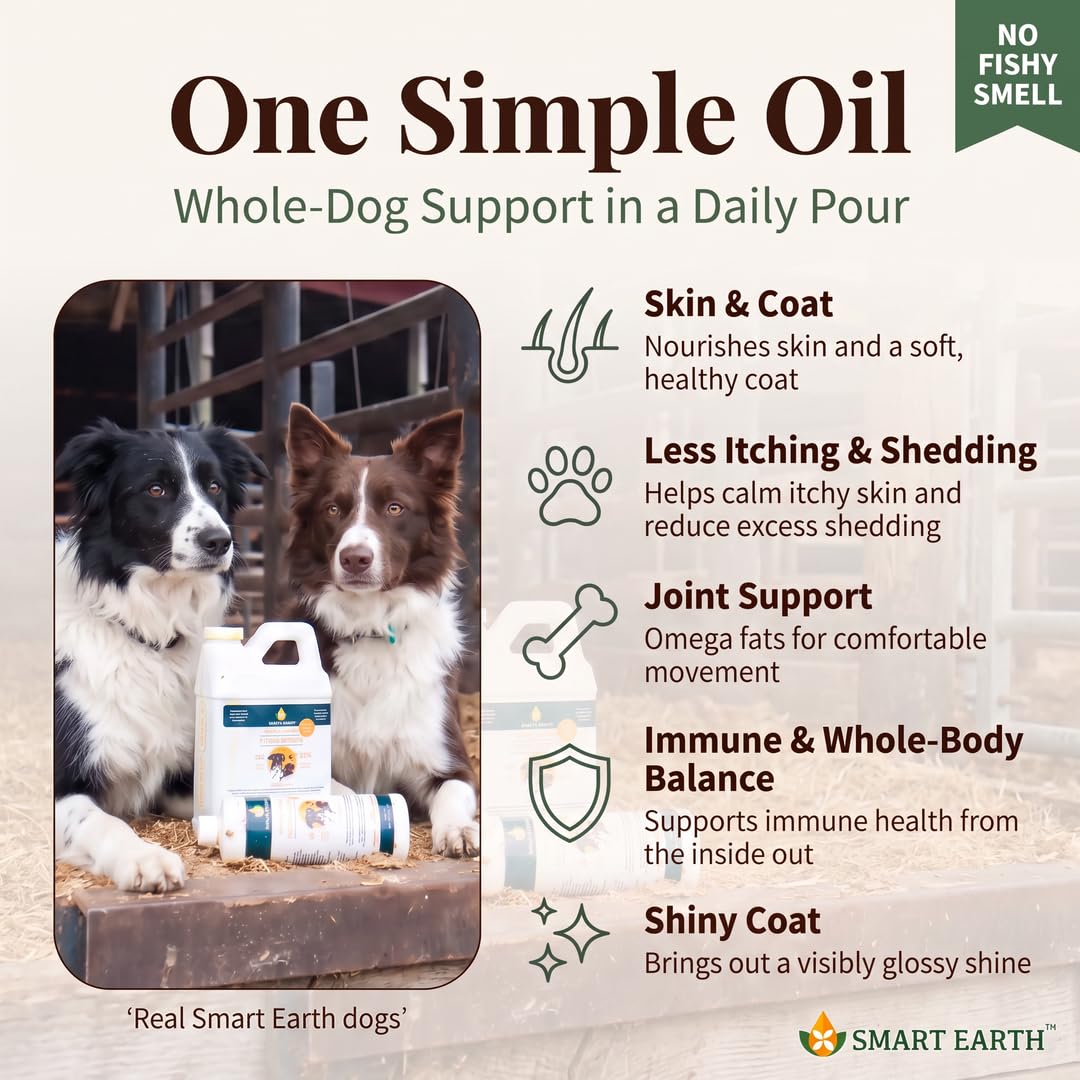 Smart Earth Camelina Oil for Dogs - Omega 3, 6, 9 Supplement for Healthy Skin, Shiny Coat & Flexible Joints - Dog Joint Supplement - Natural Canine Wellness - Omega 3 for Dogs (Pump Included - 64oz)