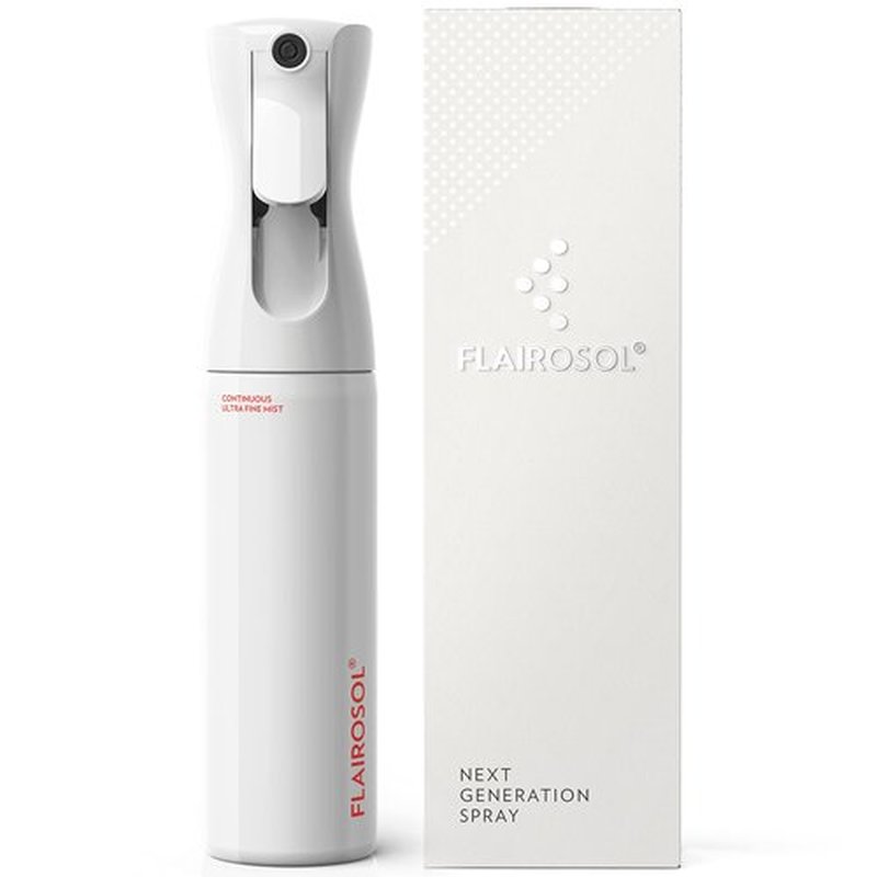 FLAIROSOL - The Original, Spray Bottle for Hair, Continuous Ultra Fine Water Mister Spray Bottle for Hairstyling, Barbers, Salons, Cleaning, Plants, 10.1oz/300ml (White Bottle-Coral Print)