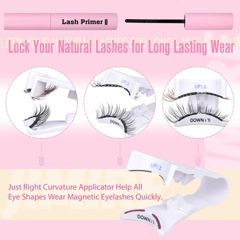 JIMIRE Magnetic Eyelashes Natural Look Soft Magnetic Lashes, Reusable Comfortable Magnetic Eyelashes with Applicator Lash Primer, No Glue No Eyeliner Needed Soft Magnets False Eyelashes Easy to Wear