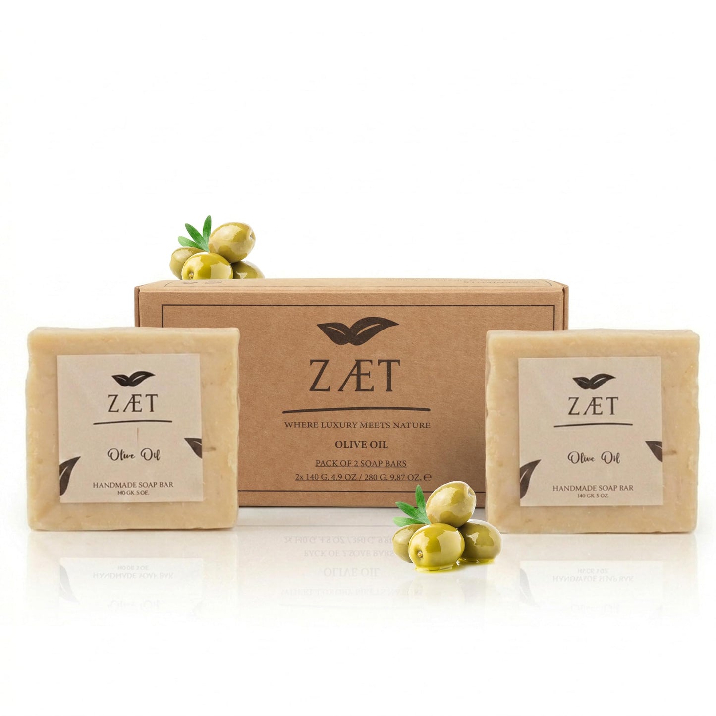 ZÆT Olive Oil Soap Bar, Fragrance Free Handmade Soap for Face & Body | Made with olive & palm oil | Gentle for sensitive, dry skin | 5 oz bar | (Pack of 2)