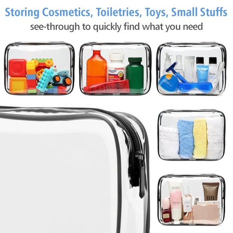 PACKISM Clear Makeup Bags - 3 Pack Quart Size Travel Bag TSA Approved Clear Travel Bags for Toiletries, Clear Cosmetic Bags Carry on Clear Toilety Bag TSA Approved Toiletry Bags, Black Large