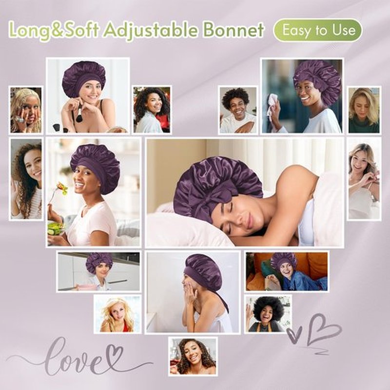 BONNET QUEEN Satin Bonnet Silk Bonnet for Sleeping Women Hair Bonnet Night Sleep Cap Scarf wrap for Curly Hair with tie Band Prune