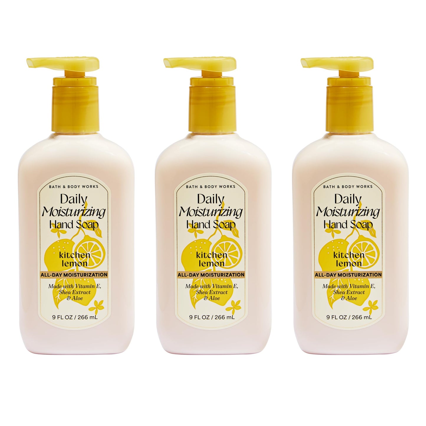 Bath & Body Works Kitchen Lemon Daily Moisturizing Hand Soap - Rich Creamy Formula for Gentle Cleansing & Conditioning - Shea, Glycerin, Vitamin E & Aloe-Infused - Thoughtful Gift - 3-Pack