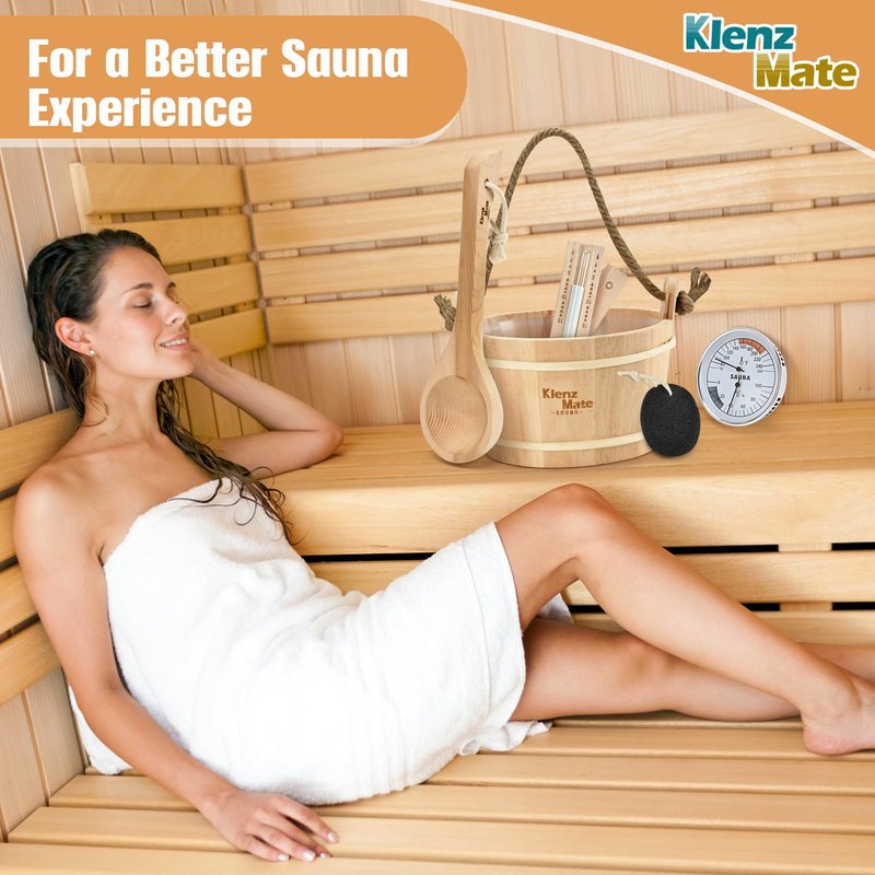 6 Pcs Sauna Accessories Kit, Wooden Sauna Bucket and Ladle Set, Handmade