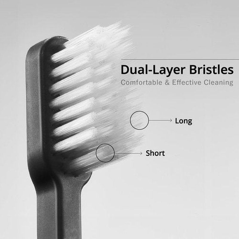 Minibox Folding Travel Toothbrush with Dual-Length Bristles & Case, Compact Mini Design for Business Trips, Camping, and Outdoor Activities, 2 Pack with 2 Extra Replaceable Brush Heads, Black