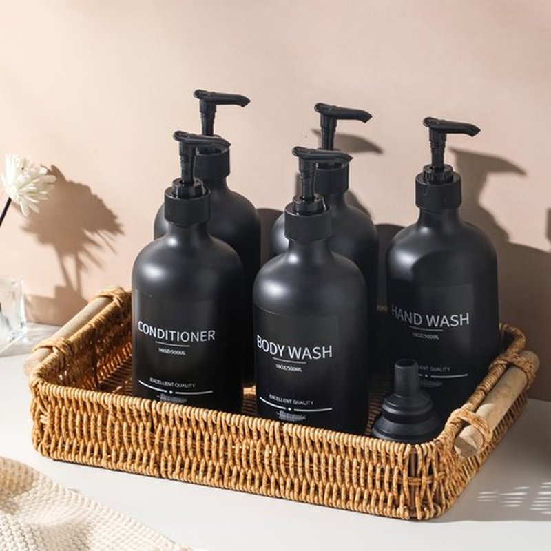 Reusable Shampoo and Conditioner Bottles (5Pack Matte Black) for Shower, Plastic 16.9oz