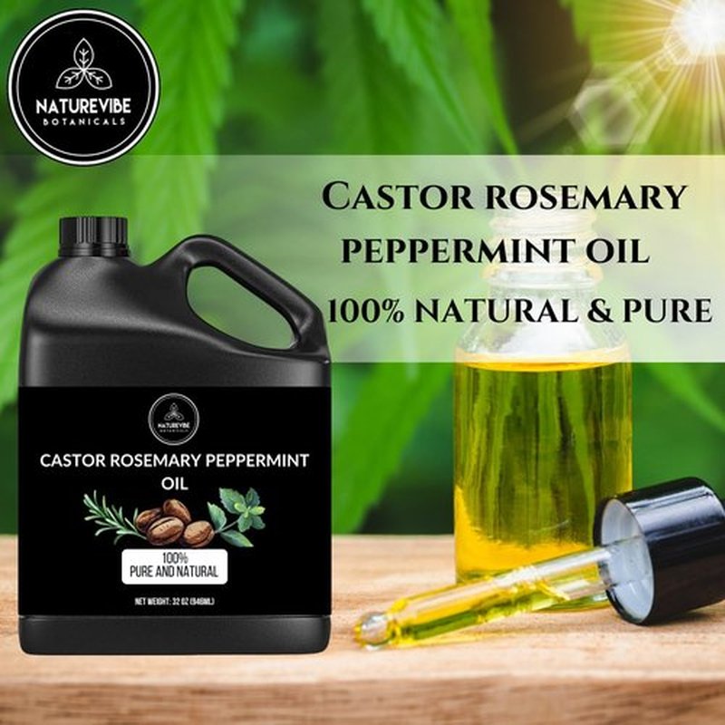Naturevibe Botanicals Castor with Rosemary and Peppermint Oil 32 Ounces | 100% Pure and Natural | Great for Skin Care and Hair Care