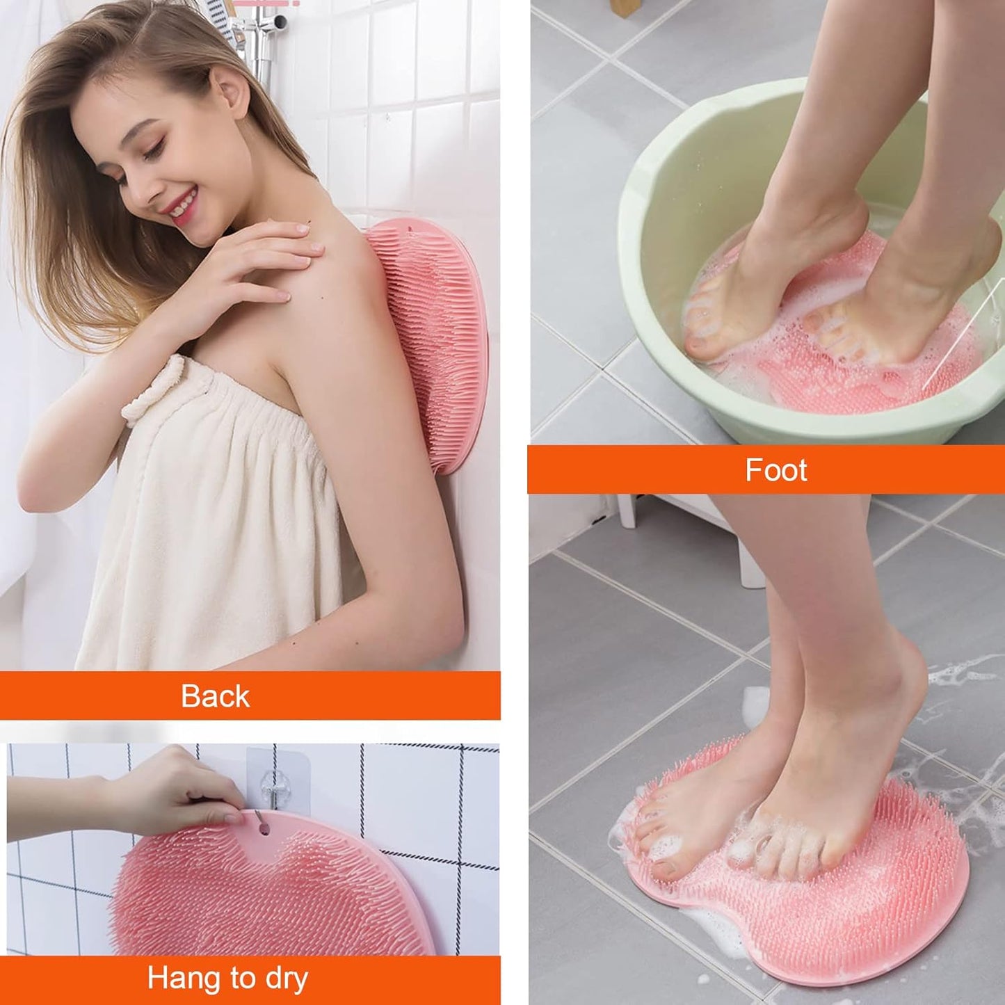 VOPHIA Shower Back & Foot Scrubber - Wall Mounted Silicone Bath Massage Brush | 2 Pack Pink & Blue