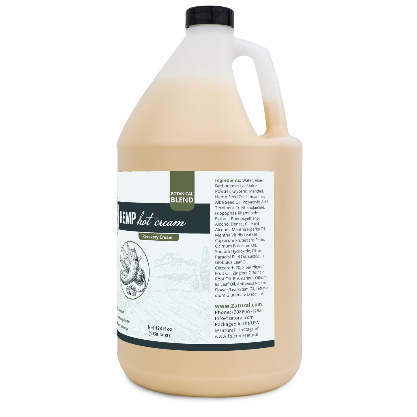 Zatural Hemp Hot Cream with Essential Oil Blend, Aloe, Hemp, and More (Gallon)