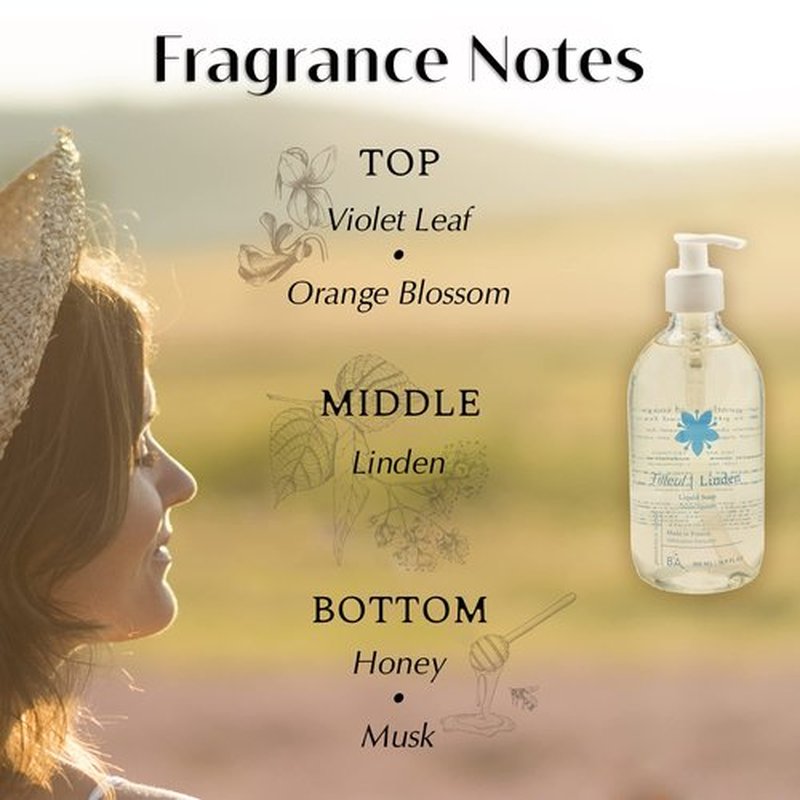 Provence Sante Natural Liquid Soap - Moisturizing Almond Oil Hand Soap with Fresh Linden Blossom Scent - Elegant Pump Dispenser for Kitchen & Bath (16.9 oz)