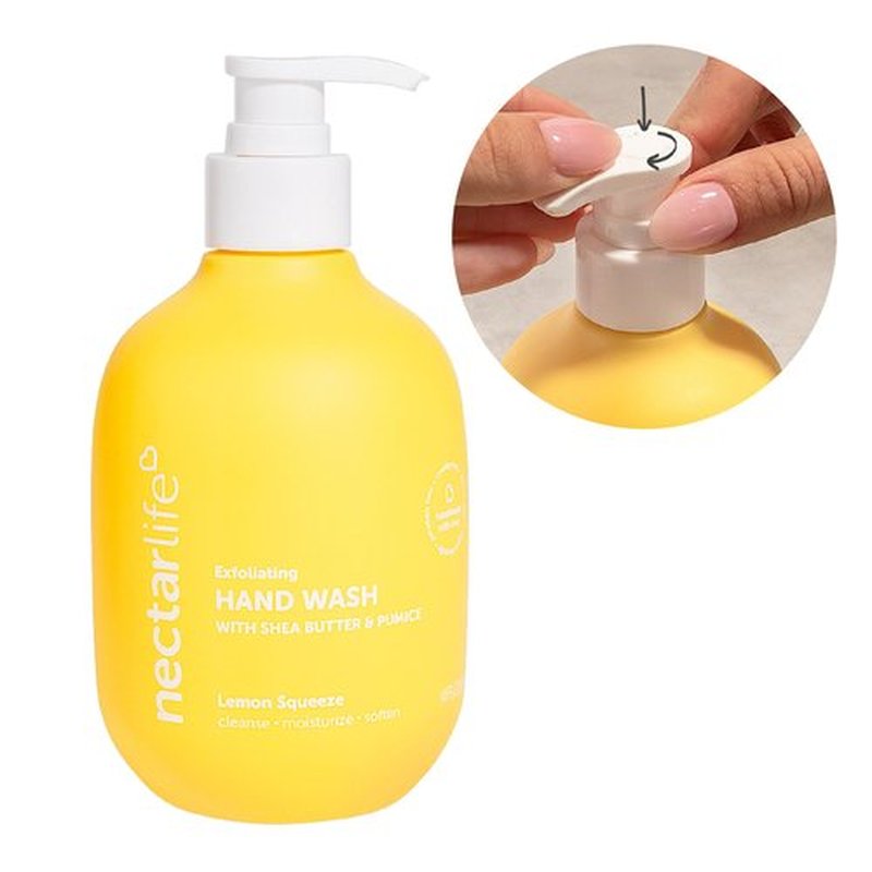 Nectar Life Hand Wash 14oz, Exfoliating and Moisturizing Hand Soap with Volcanic Pumice, Jojoba Oil & Shea Butter (Lemon Squeeze)