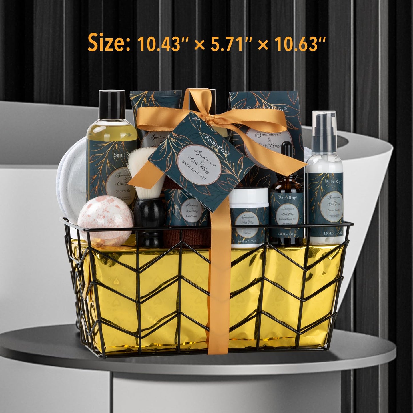 15 Pcs Sandalwood Oak Moss Gift Baskets for Men, Bath & Body Gift Set for Man, Father's Day Gifts, Beard Grooming, Home Spa & Self Care Gift Basket, Christmas, Birthday, Dad, Husband, Boyfriend