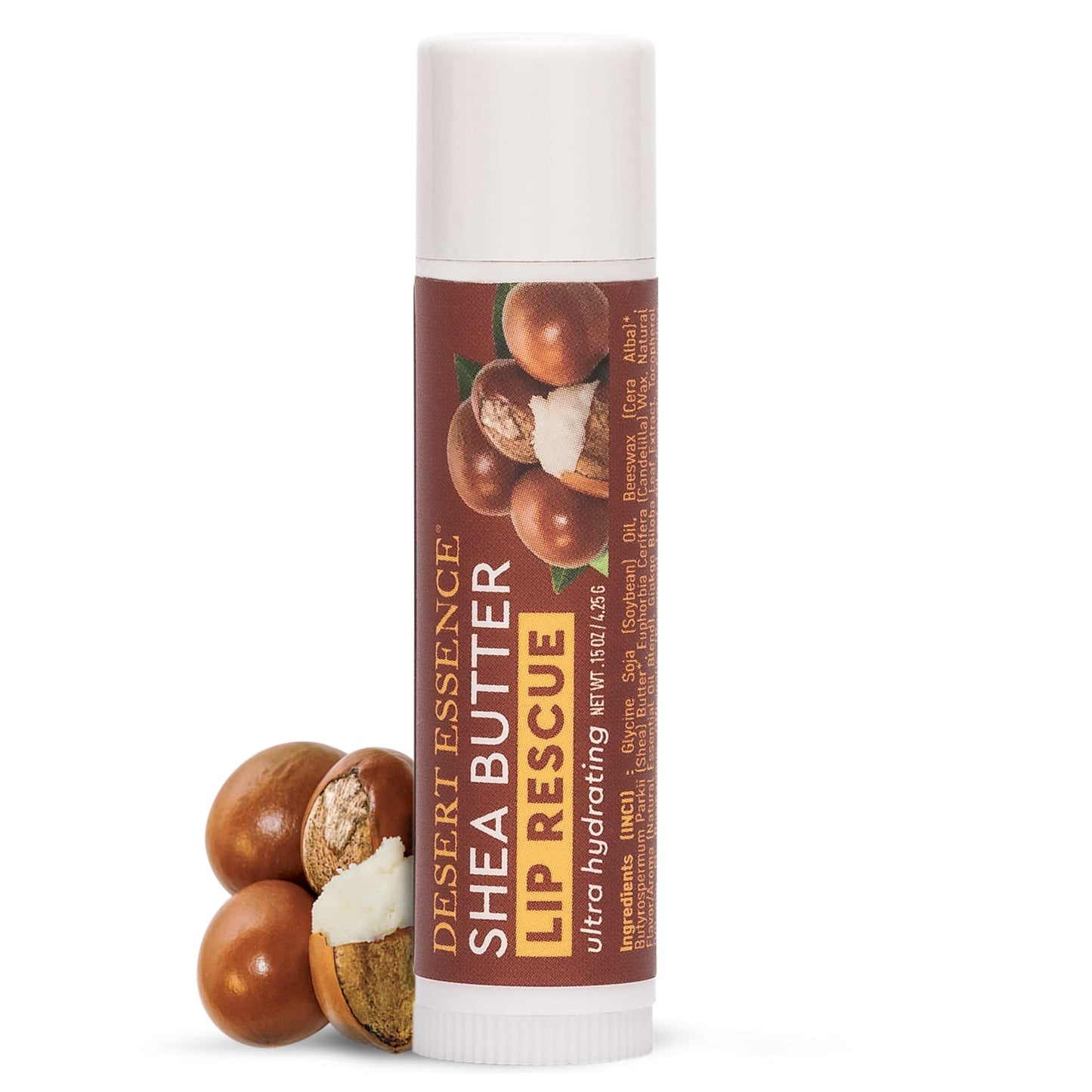 Desert Essence Lip Rescue Ultra Hydrating w/ Shea Butter - 0.15 Oz - Pack of 24, Soft Moisturizer Balm Stick, Ginkgo Biloba Extract- Soothes Dry Or Cracked Lips - Vitamin E - Beeswax - Peppermint Oil