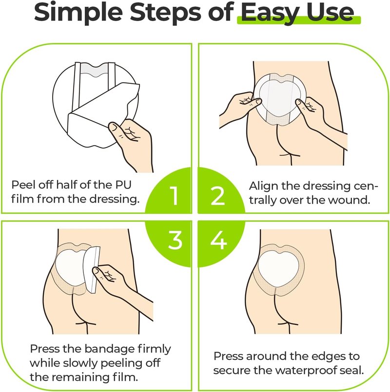 AUVON Sacral Silicone Foam Dressing - Waterproof & Breathable Wound Care | 7"x7", Box of 5 Pads