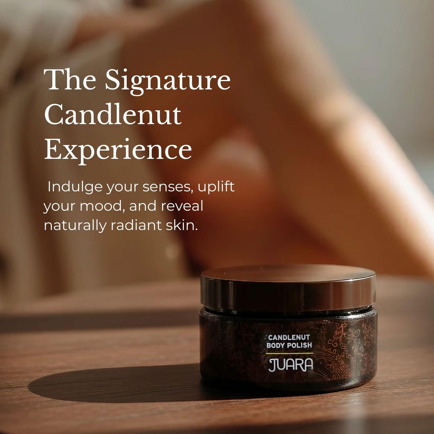 JUARA Candlenut Body Polish - 2-in-1 Exfoliating Body Scrub with Candlenut Oil, Rice Bran & Walnut Shell - Moisturizing Body Exfoliator, No Water Needed, Indonesian Jamu, (7.5 ounce)
