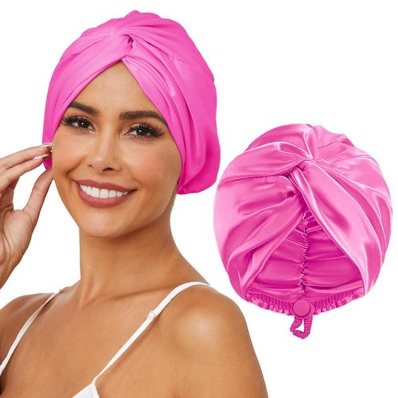 HFRHTGY Adjustable Silk Satin Hair Bonnet for Sleeping, Double Layer Hair Wrap Sleep Cap Turban for Women Men, Curly Straight Hair Long Large Braid Unisex (Peach Red 51)