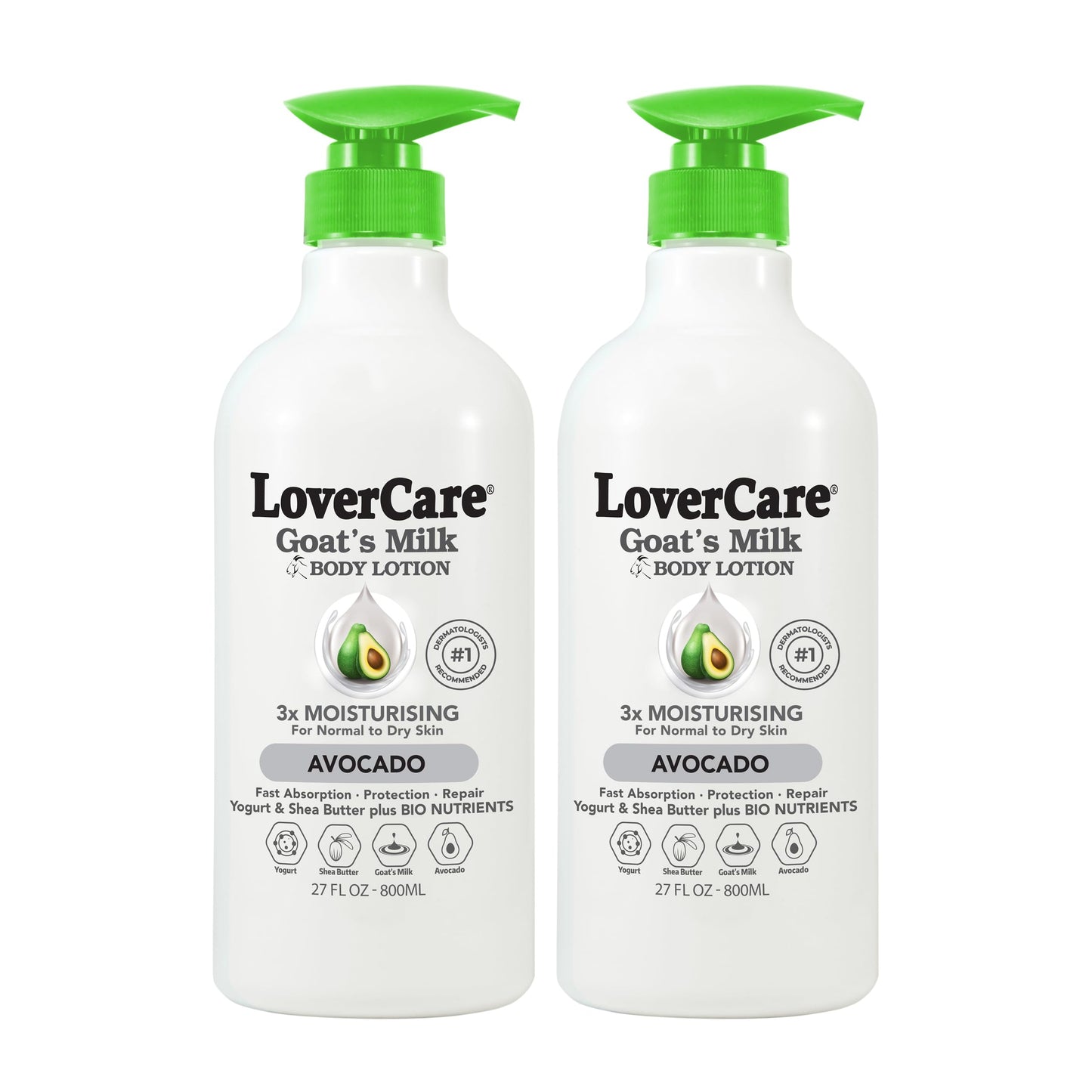 Lovercare Goat Milk Body Lotion for Dry Skin with Avocado 27.05 oz (800ml) - Pack of 2