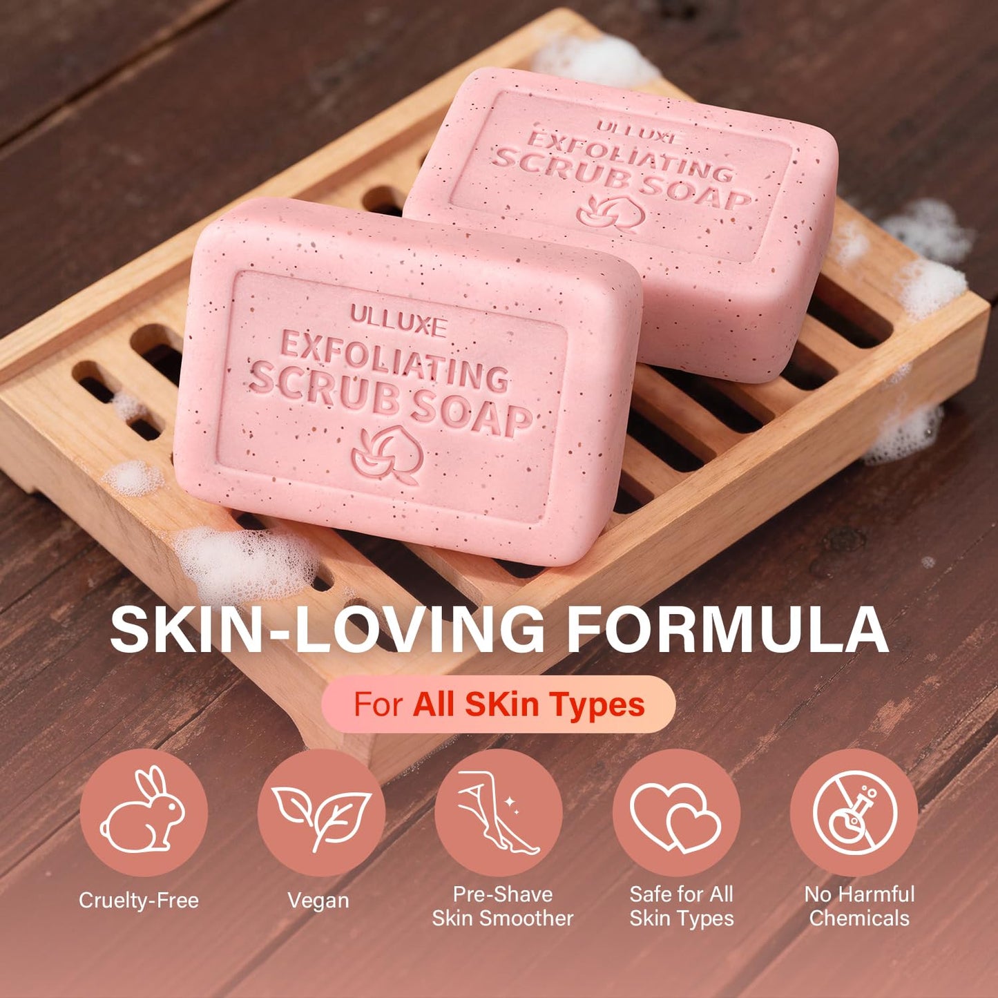 Body Scrub Soap Bar, Peach Exfoliating Bar Soap for Bikini Area Underarm & Bumpy Skin, Pre-Shave Softening Bar Soaps with BHA Salicylic Acid & Moisturizing Shea Butter, All Skin Types, 3.53 oz Each