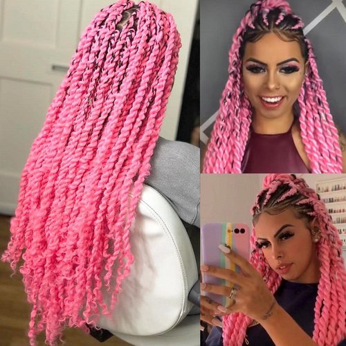 Passion Twist Hair 18 Inch 6 Packs Pink Water Wave Crochet Hair for Passion Twists Long Bohemian Braiding Protective Style Hair Extensions (18 Inch 6 Packs, Pink#)