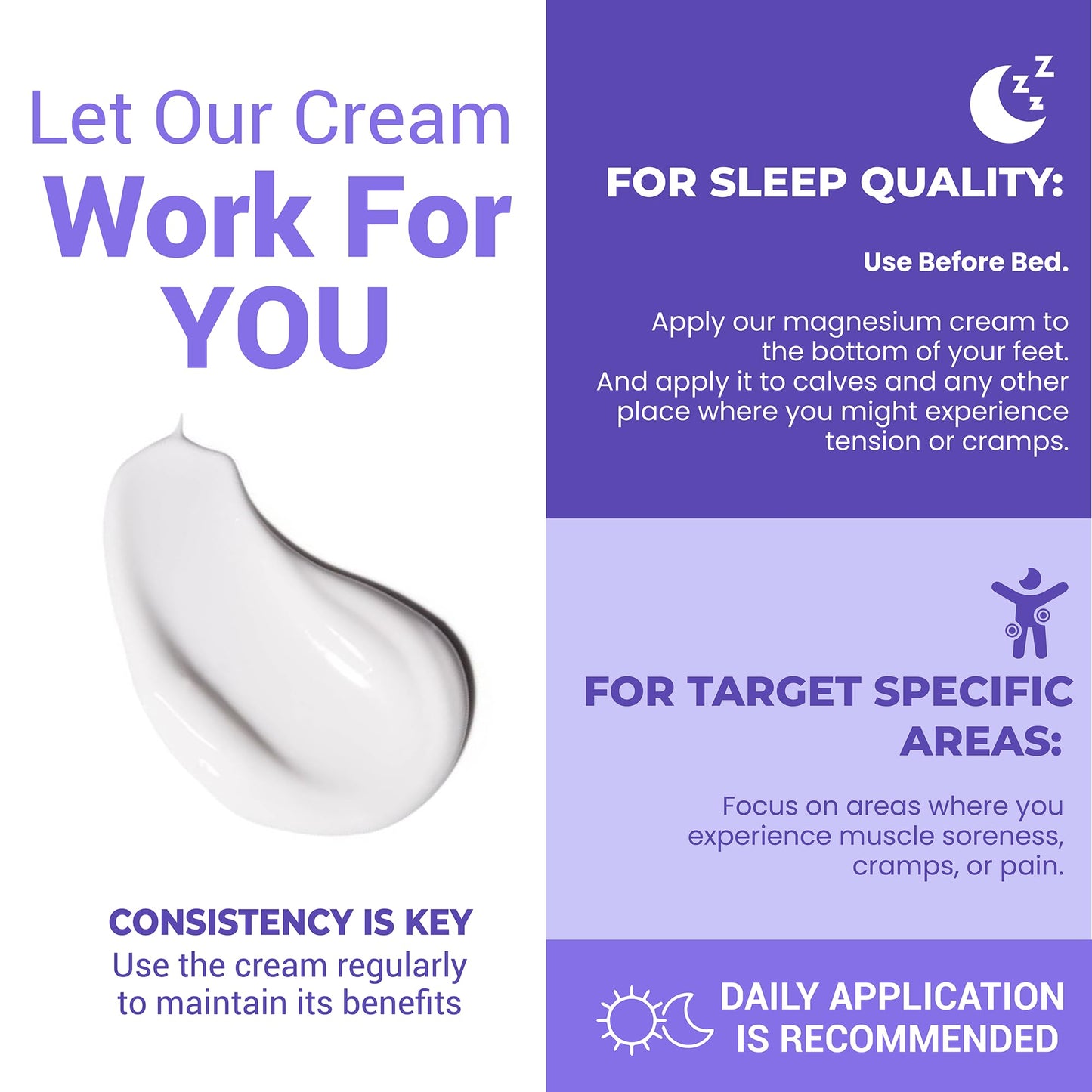 Magnesium Cream for Sleep & Muscle Relief: Topical Night Calming & Deep Relaxation Lotion - Restless Cramps Leg & Joint Care Lotion - Lavender 3.38 Fl. Oz.