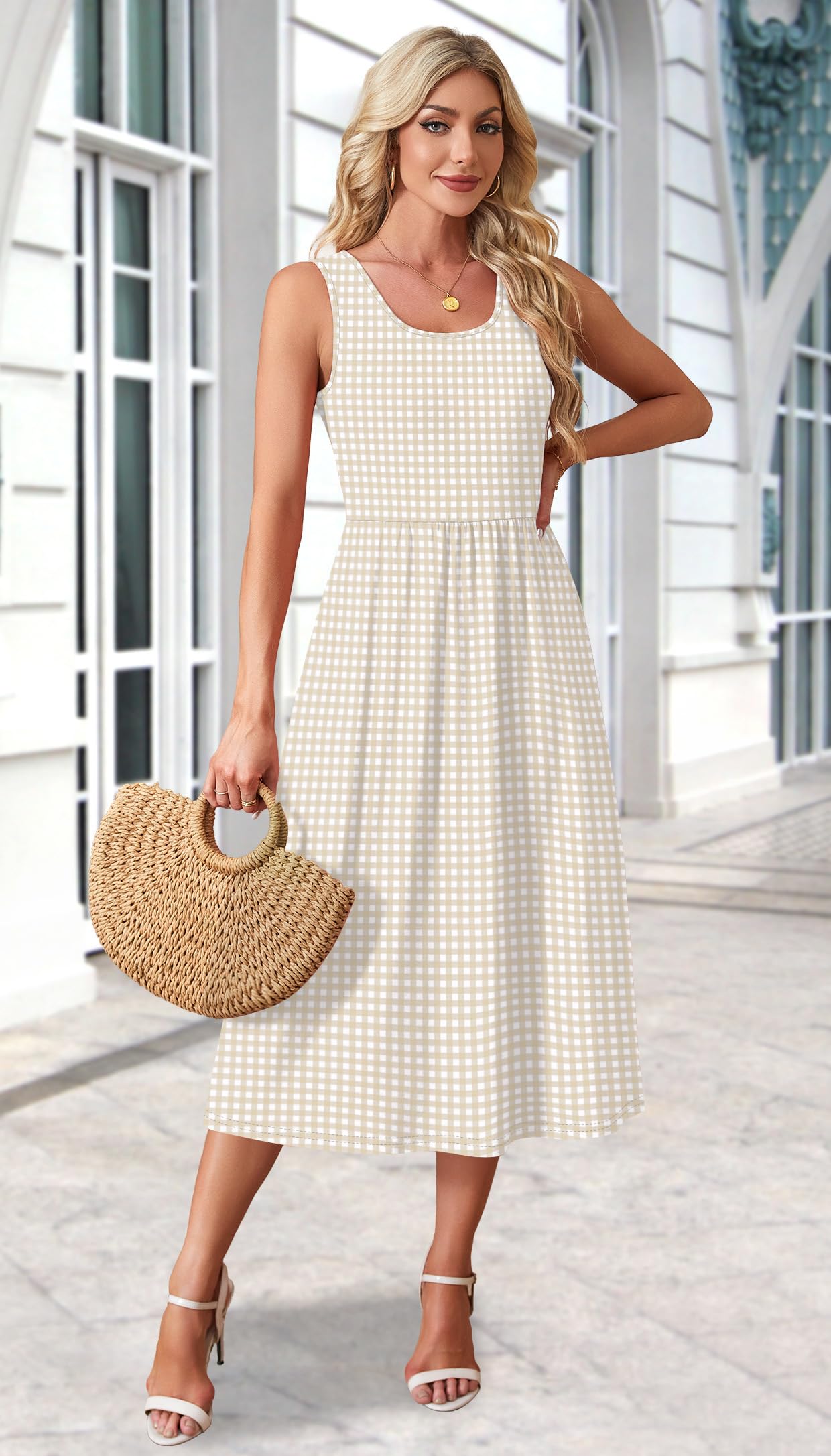 WIHOLL Summer Dresses for Women Flowy Casual Midi Dress Beach Vacation Sundresses with Pockets