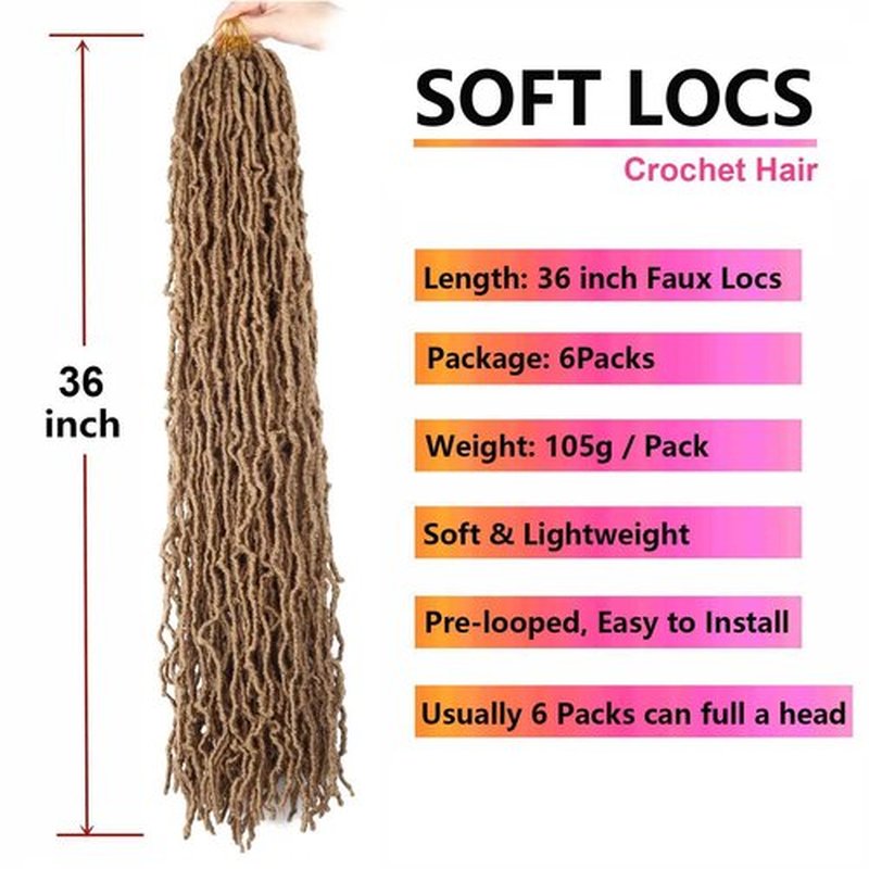 Datuoda 36 Inch Soft Locs Crochet Hair Pre looped 6 Packs Goddess Loc Hair Crochet Braids Faux Locs Crochet Hair for Black Women(36 Inch (Pack of 6), 27#)