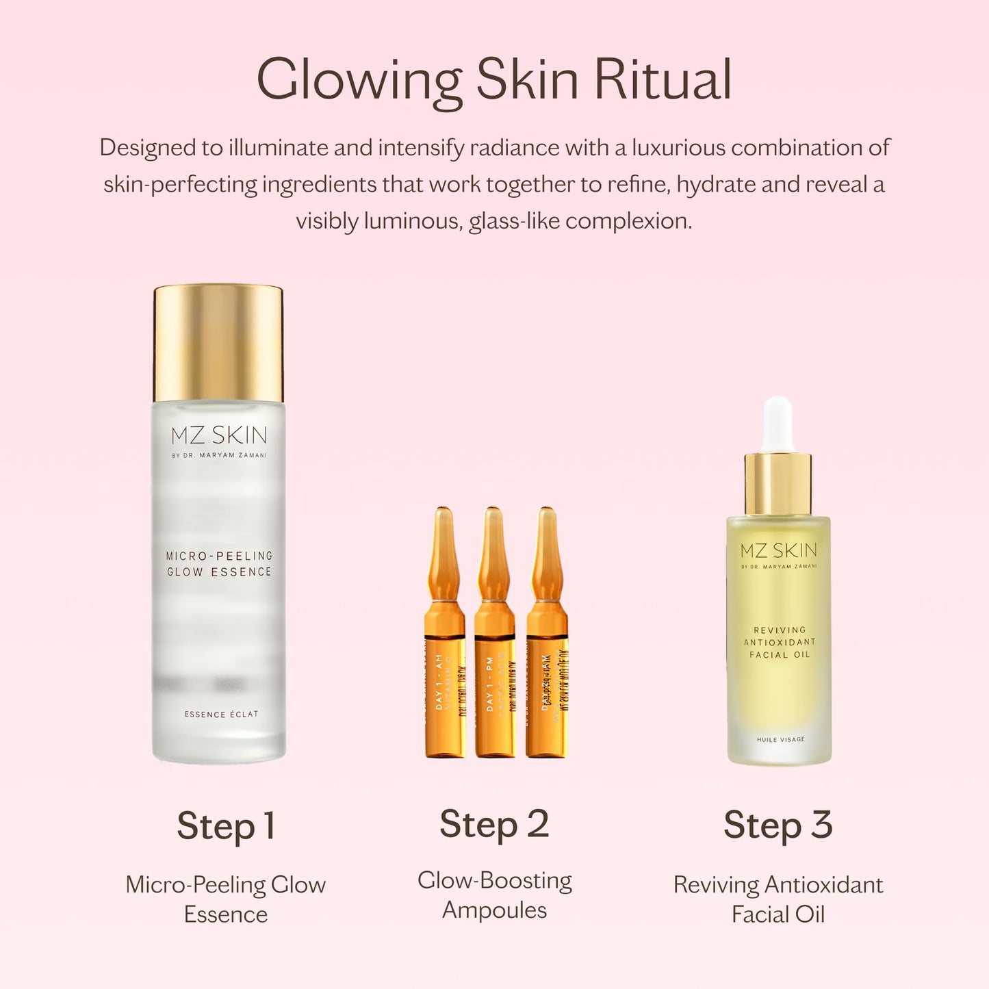 MZ SKIN Glow Boost Ampoules .06 fl oz x 10 | 5-Day Brightening Treatment with Vitamin C, Glycolic & Lactic Acid | Enhances Radiance for Dull, Uneven Skin