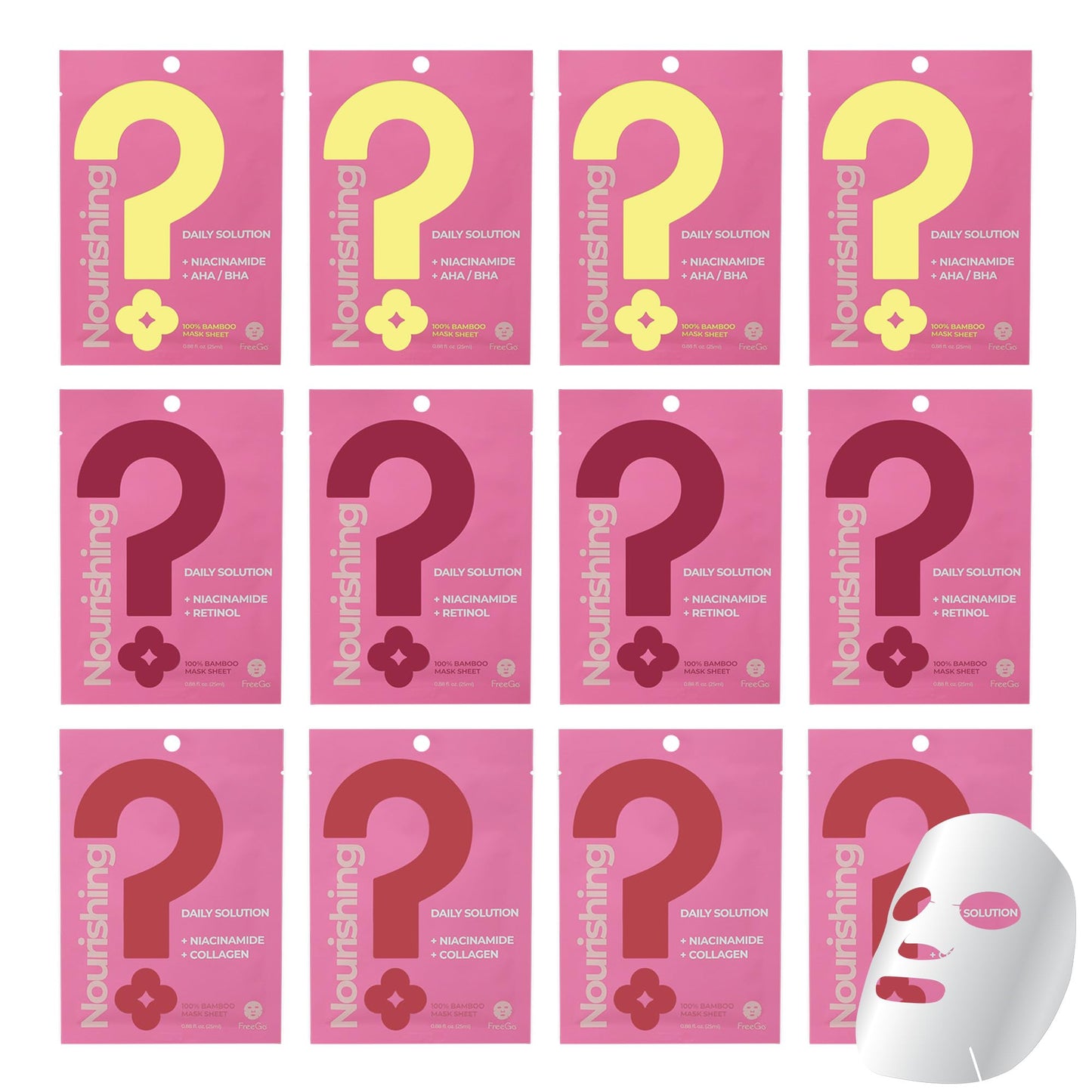 FreeGo Daily Solution Facial Mask Sheet | K-Beauty Skincare (Nourishing 12 PK, 12 Count (Pack of 1))