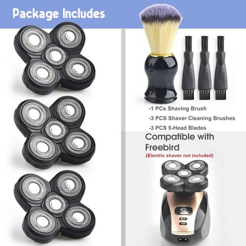 5D Blades Shaver Replacement Heads, Head Shavers for Bald Men Replacement Blades, with Shaving Brush & Shaver Cleaning Brushes, 3 Pack