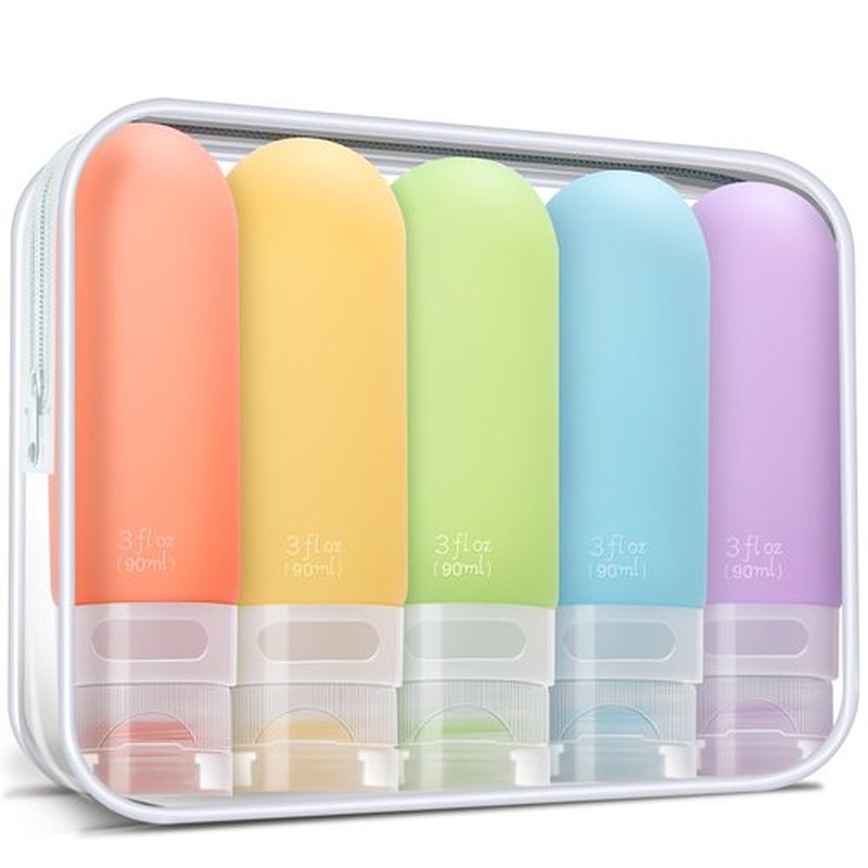 yahaa Travel Bottles for Toiletries,3oz Leak Proof Squeezable Travel Size Containers, 5 Pack TSA Approved Travel Essentials for Shampoo Conditioner,Silicone,White Pack