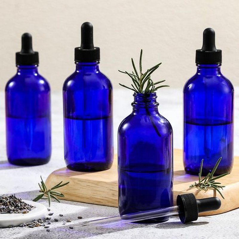 AOZITA 4 Pack, 4oz Blue Glass Dropper Bottles with 1 Funnel & 4 Lables - 120ml Dark BlueTincture Bottles with Eye Droppers - Leakproof Essential Oils Bottles for Health, Personal Care & Beauty