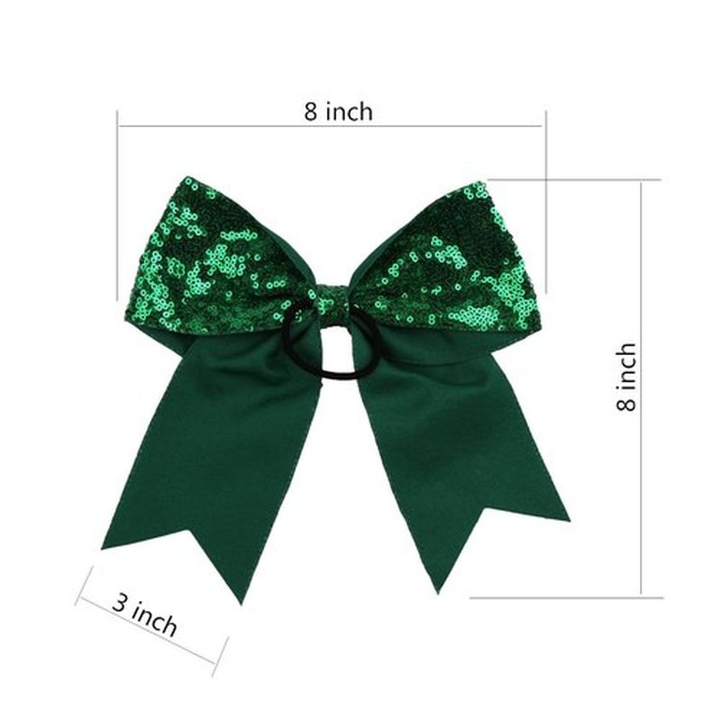 Metallic Sequin and Holographic 8 Inch Cheer Bow Cheerleader Cheerleading Jumbo Cheer Bow Hair Tie (Green Sequin)