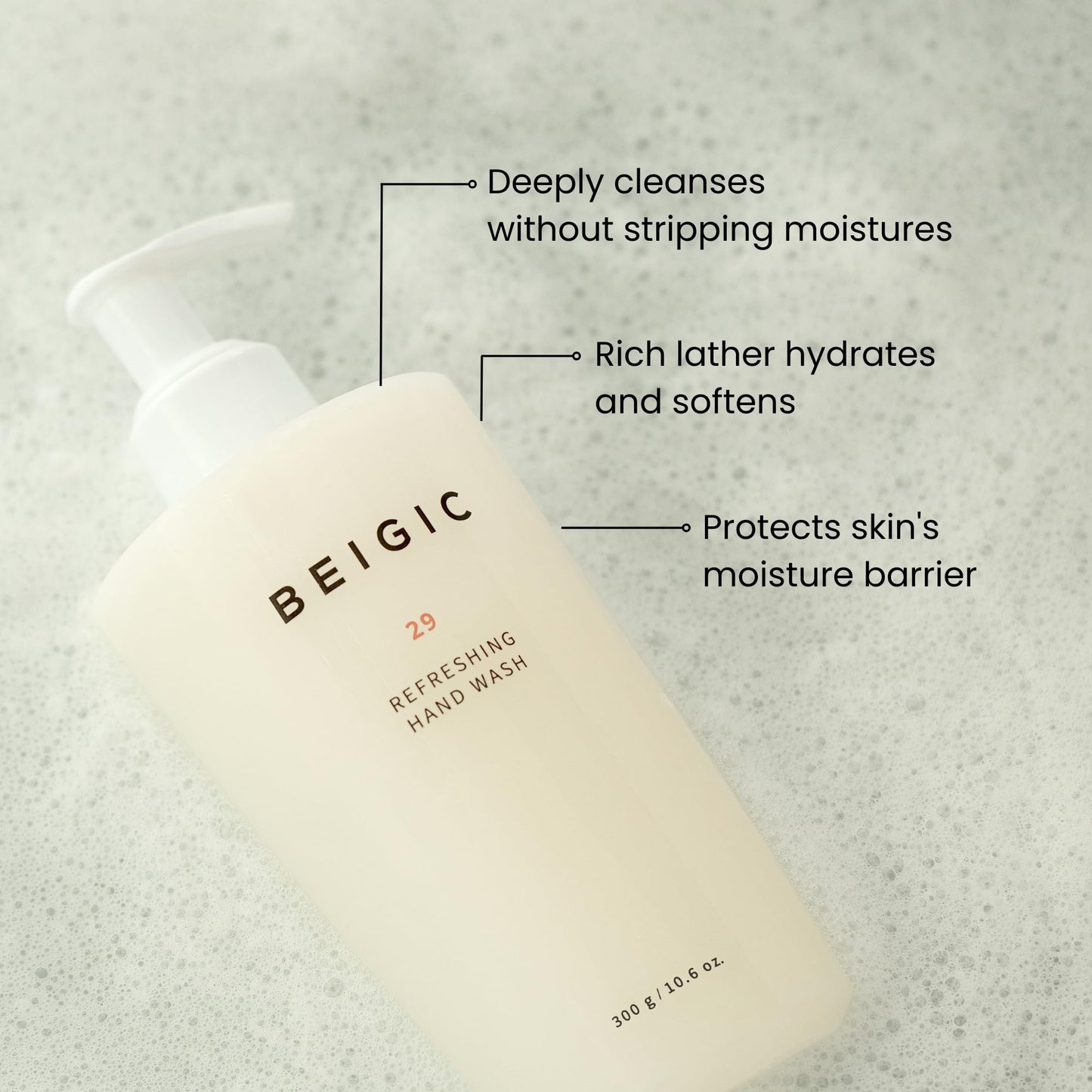 BEIGIC Refreshing Hand Wash - Lavender, Bergamot & Mandarin, Vegan Hydrating Softening Cleansing Hypoallergenic Handwash for Sensitive Skin (10.6 oz)