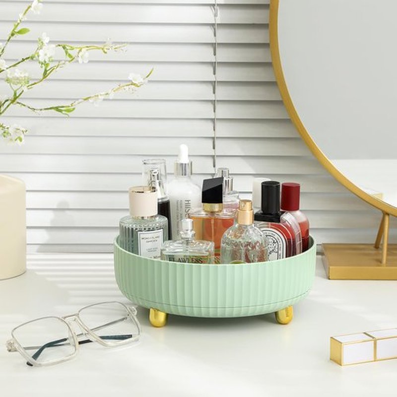 Anyoifax Makeup Perfume Organizer Tray 360 Degree Rotating Lazy Susan Skincare Lotion Organizer Spinning Cosmetics Storage for Dresser, Vanity, Bathroom Countertop, Small Light Green