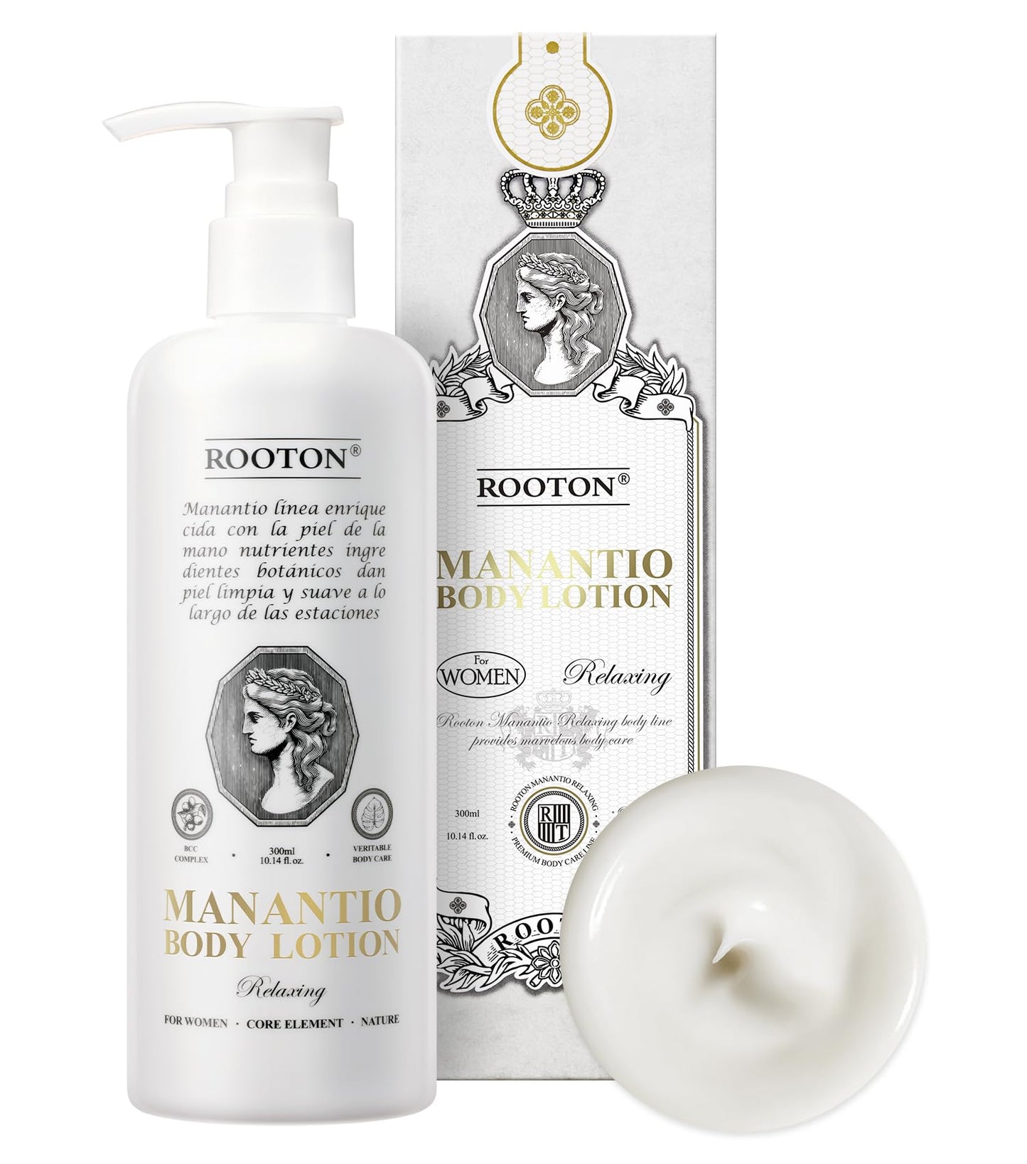 ROOTON Manantio Women’s Vegan Body Lotion, Premium Customized Care for Smooth Texture, Wrinkle Care, Firmness & Deep Hydration, Improves Skin Elasticity and Moisture Balance, 300ml / 10.14 fl oz