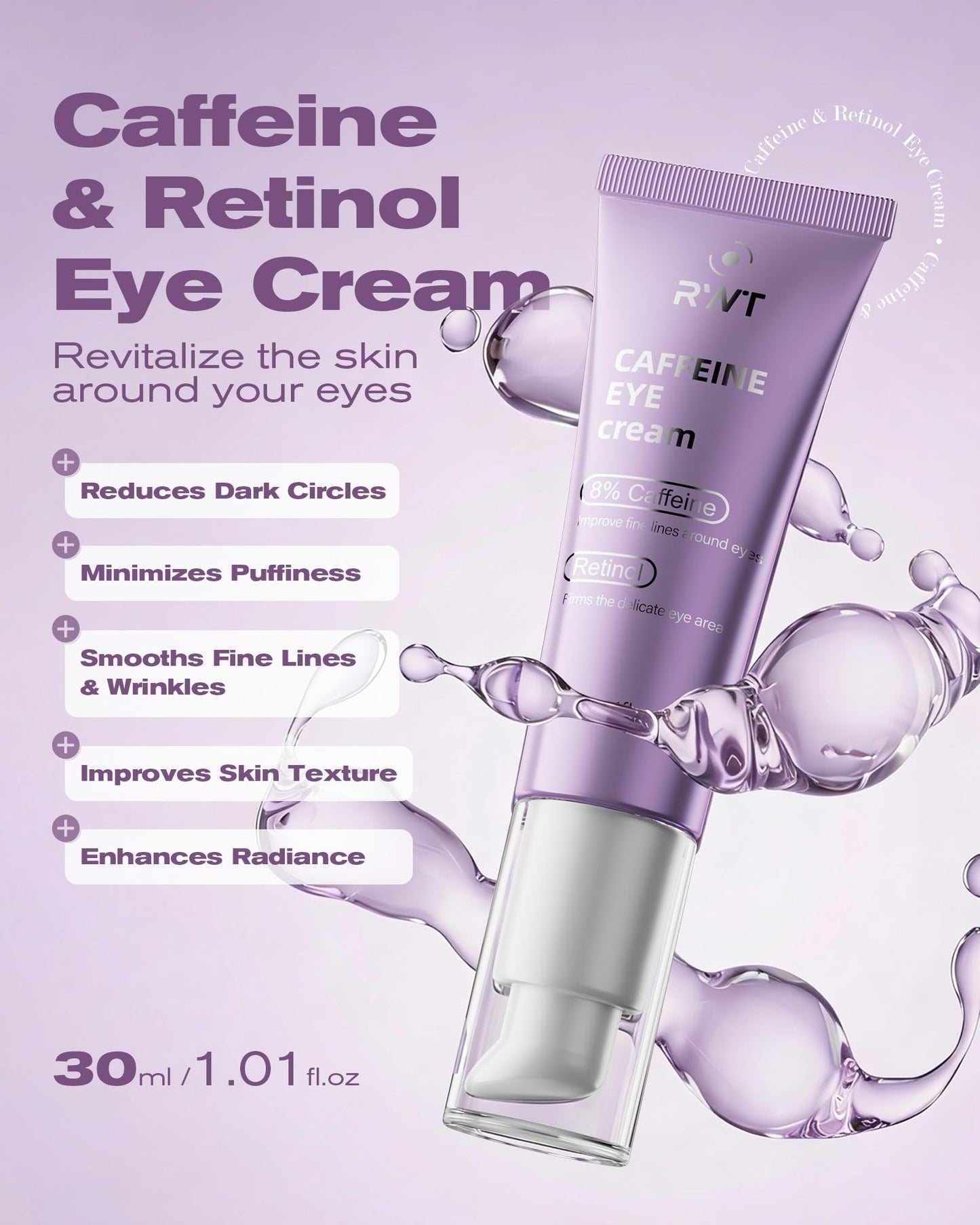 8% Caffeine Eye Cream & Retinol Under Eye Cream to Reduce Dark Circles, Puffiness, Wrinkles and Fine Lines, Anti Aging Under Eyes Serum, 1.01 FL.OZ