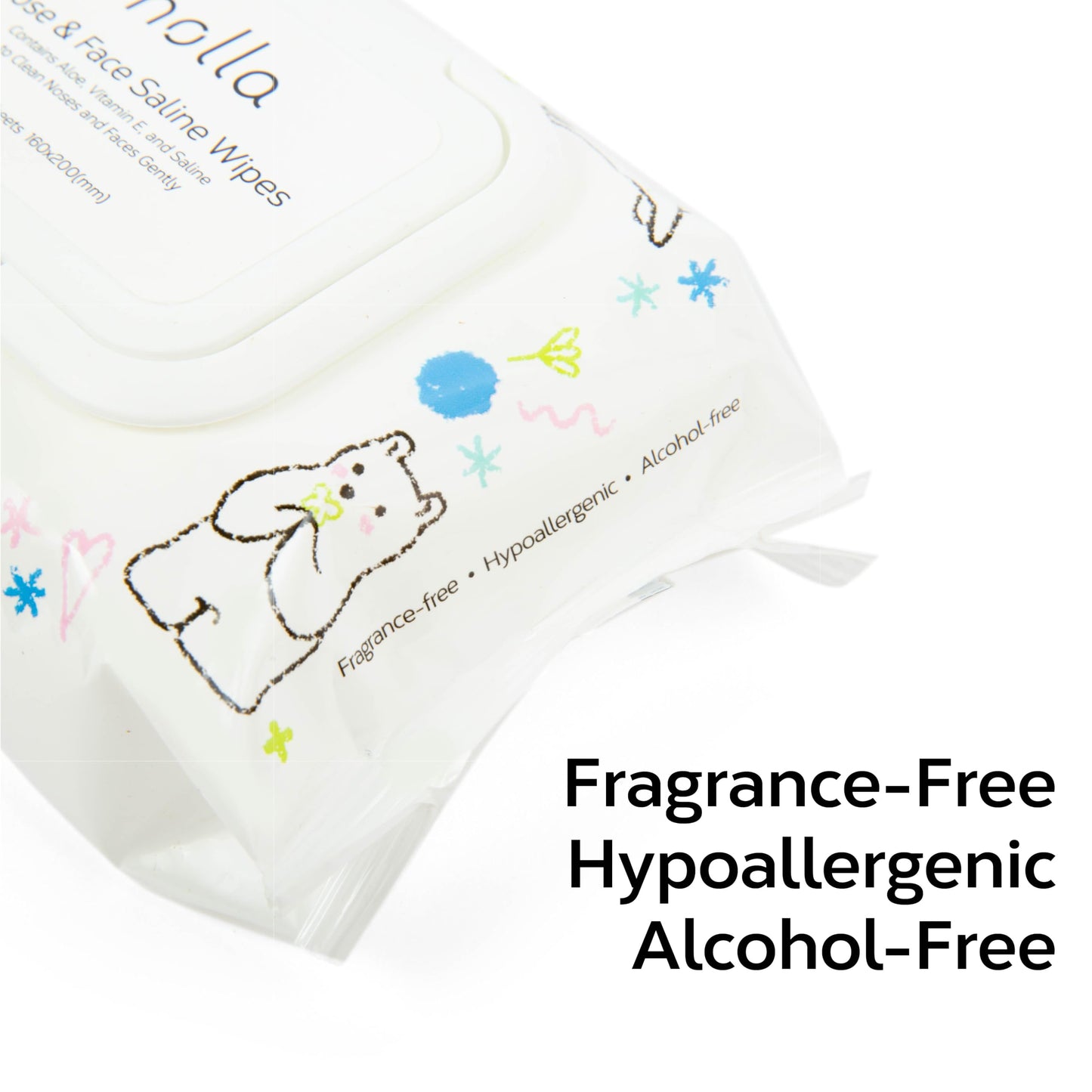 Nolla Nose and Face Wipes for Babies & Kids with Saline, Vitamin E, & Aloe | Unscented | Compostable, 90 Count (3 Packs of 30)