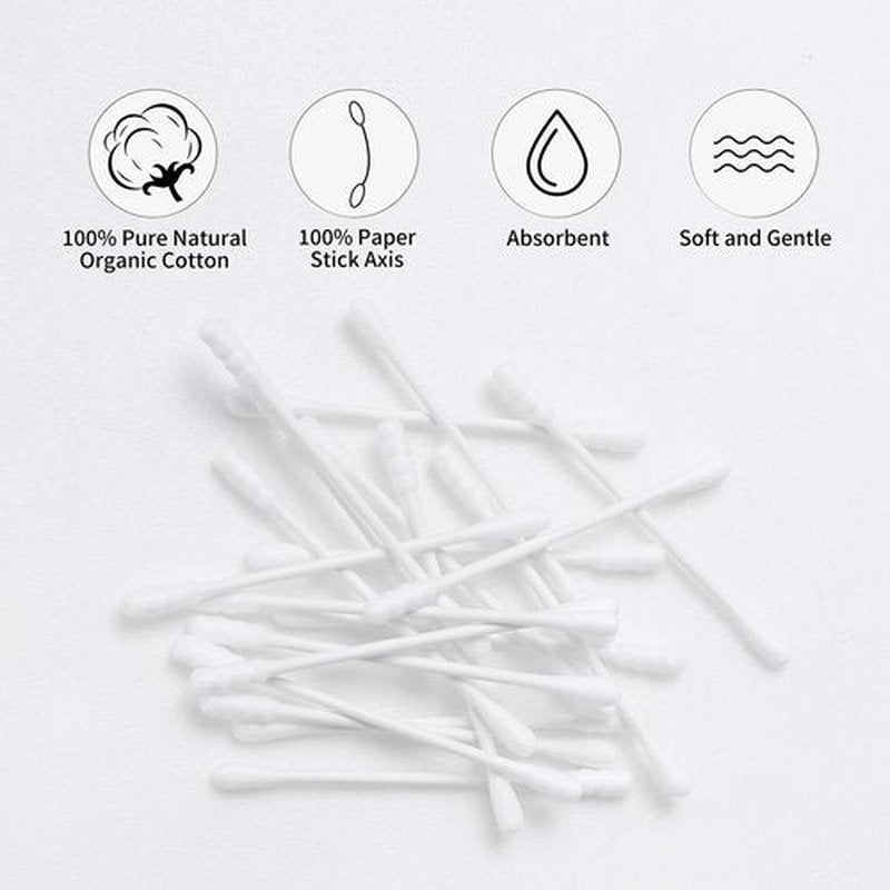 HOMEFOX Cotton Swabs Spiral - 600 Count Organic Cotton Buds Double Side Tightly Wrapped Cotton Tips Paper Stick Soft Gentle Lint-Free Cruelty-Free, Round & Spiral (White)