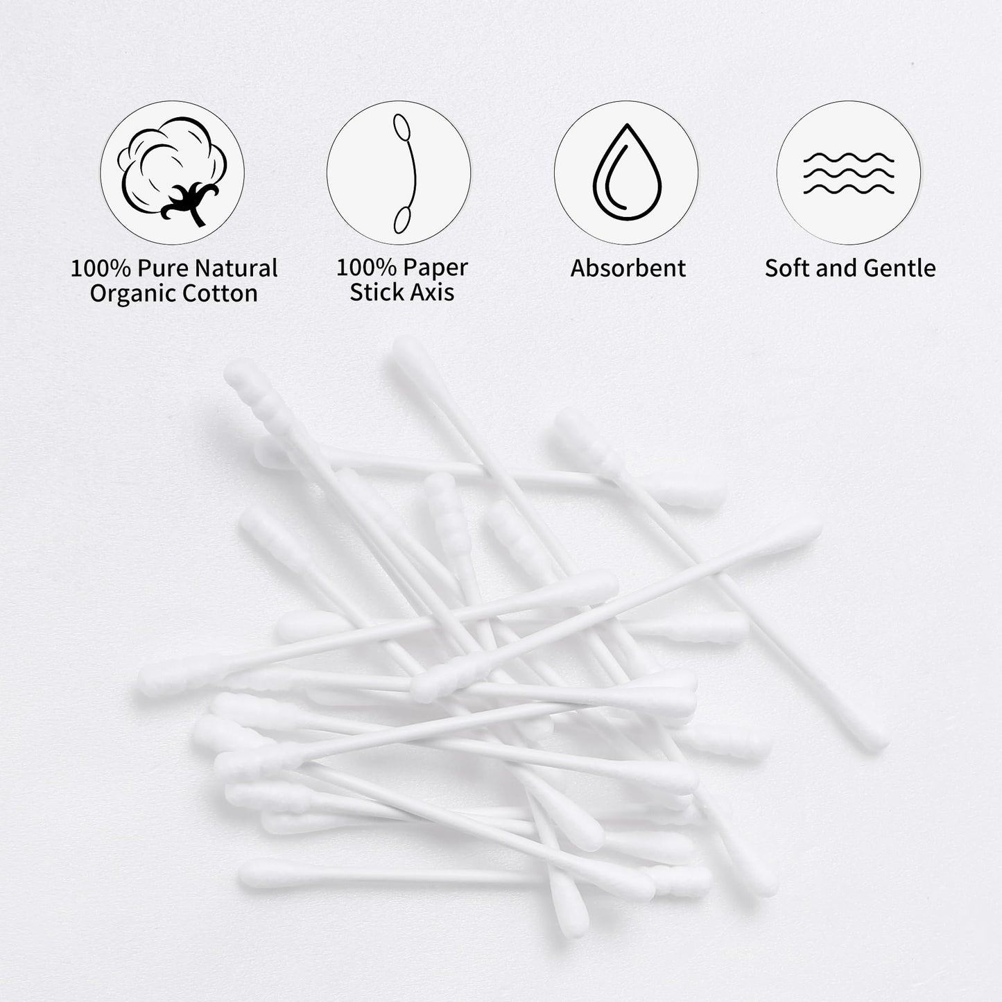 HOMEFOX Cotton Swabs Spiral - 200 Count Organic Cotton Buds Double Side Tightly Wrapped Cotton Tips Paper Stick Soft Gentle Lint-Free Cruelty-Free, Round & Spiral (White)…