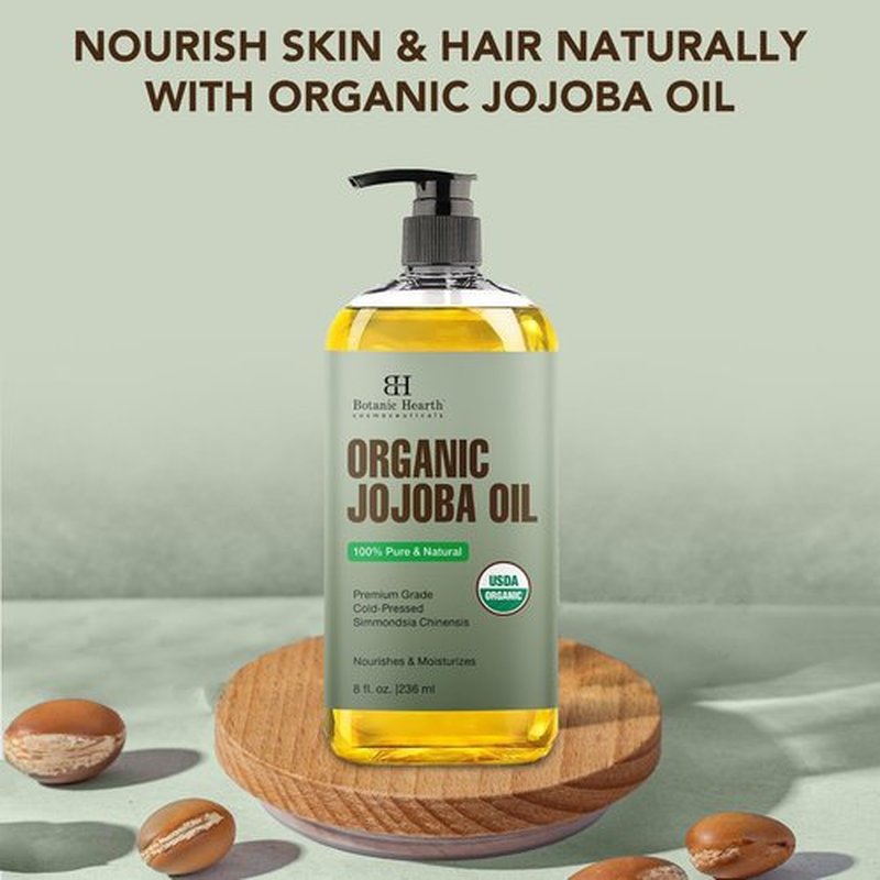Botanic Hearth Organic Jojoba Oil -100% Pure Cold Pressed Hexane Free for Skin, Hair, Nails - 8 Fl Oz | 236 ml